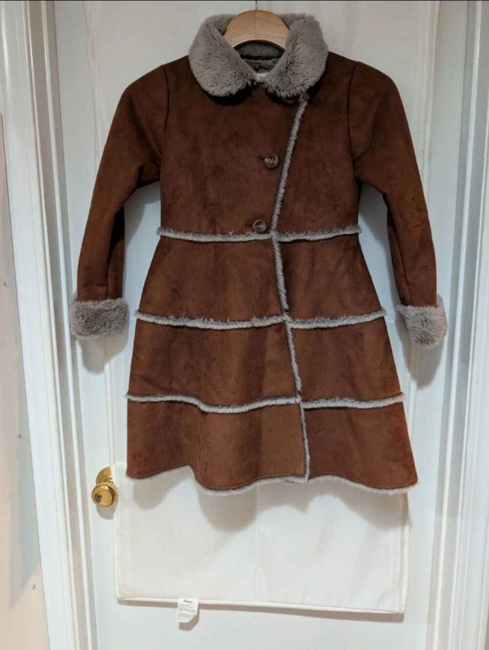 American Widgeon Girls Faux Suede & Faux Fur Coat - Brown/Grey - Size M (8)